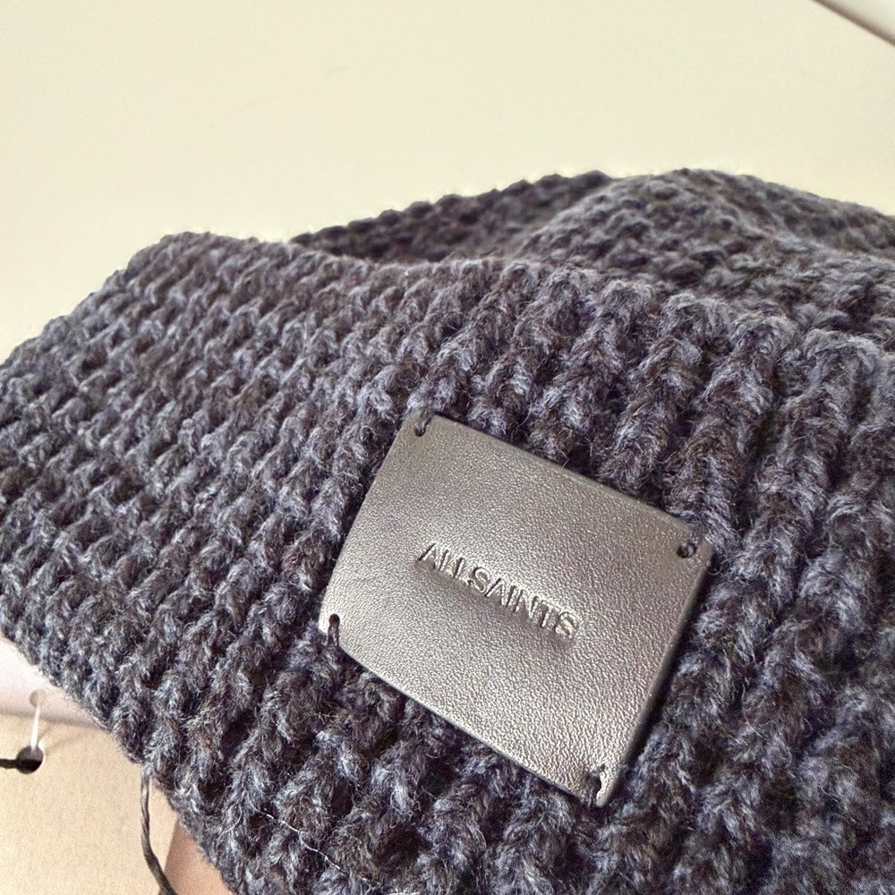 All Saints Dark Blue Knit Beanie - Picture 2 of 4